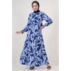2145 Desenli Tesettür Elbise - Lacivert