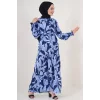 2145 Desenli Tesettür Elbise - Lacivert