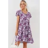 2352 V Yaka Kısa Elbise - Mor