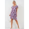 2352 V Yaka Kısa Elbise - Mor