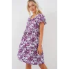 2352 V Yaka Kısa Elbise - Mor