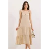 2403 Askılı Midi Elbise - Krem