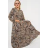 2423 Otantik Desenli Tesettür Elbise - A.Gri