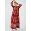 2423 Otantik Desenli Tesettür Elbise - E. Bordo
