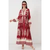 2423 Otantik Desenli Tesettür Elbise - G.Bordo