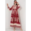 2423 Otantik Desenli Tesettür Elbise - G.Bordo