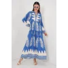 2423 Otantik Desenli Tesettür Elbise - H. İndigo