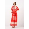 2423 Otantik Desenli Tesettür Elbise - M. Kırmızı