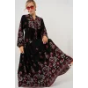 2423 Otantik Desenli Tesettür Elbise - Siyah - Bordo
