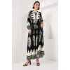 2423 Otantik Desenli Tesettür Elbise - Siyah1