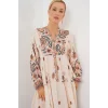 2423 Otantik Desenli Tesettür Elbise - TURUNCU 1