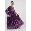 2423 Otantik Desenli Tesettür Elbise - Y. Mor