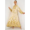 2423 Otantik Desenli Tesettür Elbise - Y.Sarı