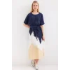2504 Desenli Kısa Kol Viskon Elbise - Lacivert