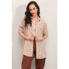3900 Oversize Kareli Gömlek - Y.Bej