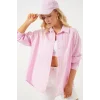 3900 Oversize Kareli Gömlek - Y.Pembe