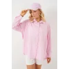 3900 Oversize Kareli Gömlek - Y.Pembe