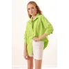 3900 Oversize Uzun Basic Gömlek - G.Yeşil