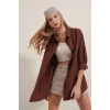 3900 Oversize Uzun Basic Gömlek - Kahverengi