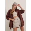 3900 Oversize Uzun Basic Gömlek - Kahverengi