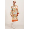 5903 Desenli Viskon Elbise - Turuncu