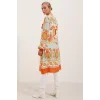 5903 Desenli Viskon Elbise - Turuncu