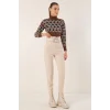 6556 Kemerli Kumaş Pantolon - Krem