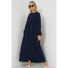 Balon Kol Uzun Tesettür Elbise 2464 - Lacivert