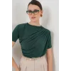 Büzgü Detaylı Kısa Kol Sandy Bluz 945 - Zümrüt Yeşili