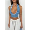 Çizgili Boyun Bağlamalı Crop