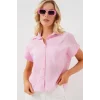 Çizgili Kısa Kol Gömlek 20324 - Pembe