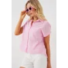 Çizgili Kısa Kol Gömlek 20324 - Pembe