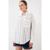 Çizgili Oversize Gömlek 20278 - B.Beyaz