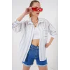 Çizgili Oversize Gömlek 20278 - Beyaz