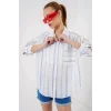 Çizgili Oversize Gömlek 20278 - Beyaz