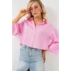 Çizgili Oversize Kısa Gömlek 20326 - Pembe
