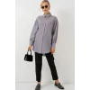 Çizgili Uzun Gömlek Tunik 5963 - Gri