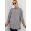 Çizgili Uzun Gömlek Tunik 5963 - Gri