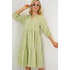 Düğmeli Kısa Kol Elbise 2559 - E.Yeşil