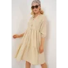 Düğmeli Kısa Kol Elbise 2559 - Krem