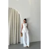 JAKAR KETEN KOLSUZ BLUZ-PANTOLON TK - Beyaz