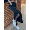 Kadın Dantel Eklemeli Ispanyol Paça Scuba Tayt Pantalon