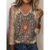 Kadın Fakir Kollu V Yakalı Etnik Desenli Süprem Bluz