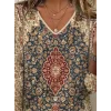 Kadın Fakir Kollu V Yakalı Etnik Desenli Süprem Bluz