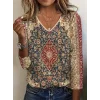 Kadın Fakir Kollu V Yakalı Etnik Desenli Süprem Bluz