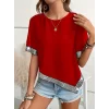 Kadın Kısa Kollu Bisiklet Yaka Asimetrik Kesim Detaylı Pul Payetli Krep Bluz