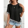 Kadın Kısa Kollu Bisiklet Yaka Asimetrik Kesim Detaylı Pul Payetli Krep Bluz