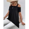 Kadın Kısa Kollu Omuzlardan Açık Askılı Asimetrik Kesim Viskon Bluz