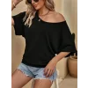 Kadın Tek Omuzu Açık Kısa Kollu Salaş Viskon Bluz