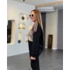 Kadın üç Iplik şardonlu Kumaş Leopar Desenli Bluz